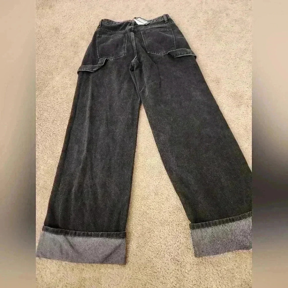 PrettyLittleThing Size 4 NWT Jeans Black 28" Waist Wide Leg Womens #F166 - Picture 3 of 5